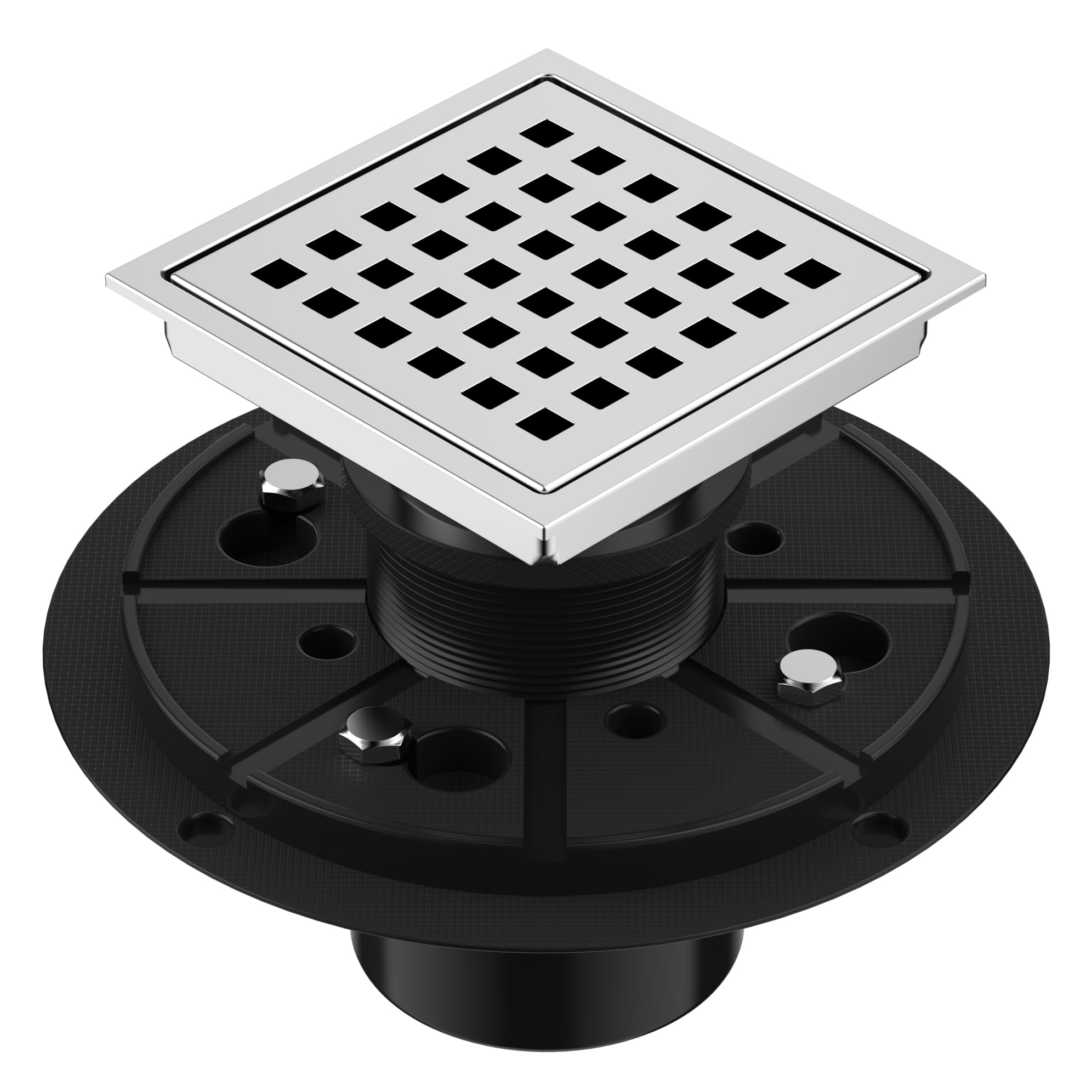 EXF Square Shower Drain 4-3/8 Inch Chrome, Stainless Steel Shower